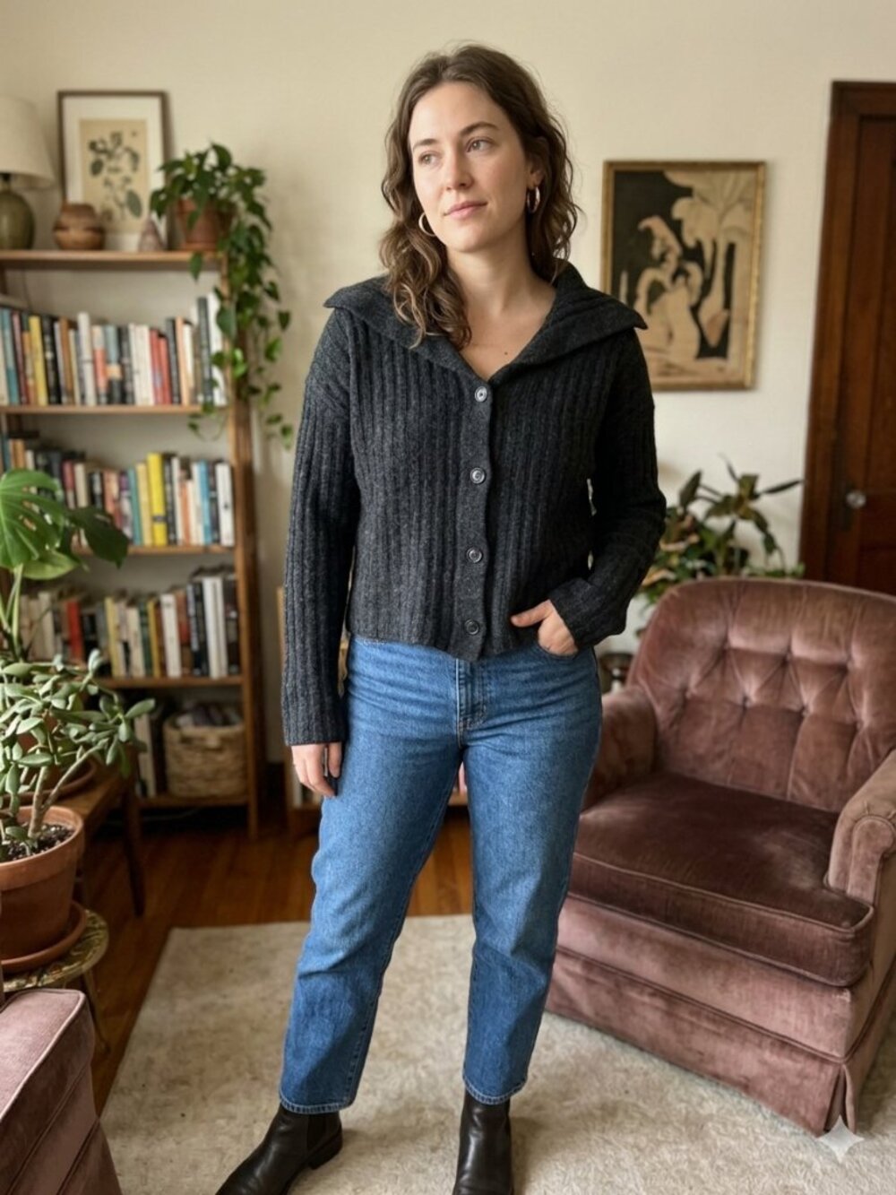 Madewell Oversize Collar Cardigan Size Small Charcoal Gray Wool Blend Button